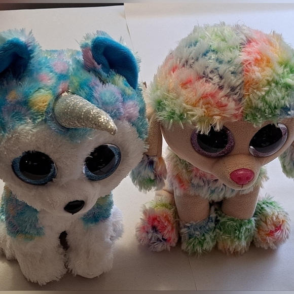 TY Husky Dog Unicorn Helena & Multi Colored  Puppy Dog Rainbow - Picture 1 of 9